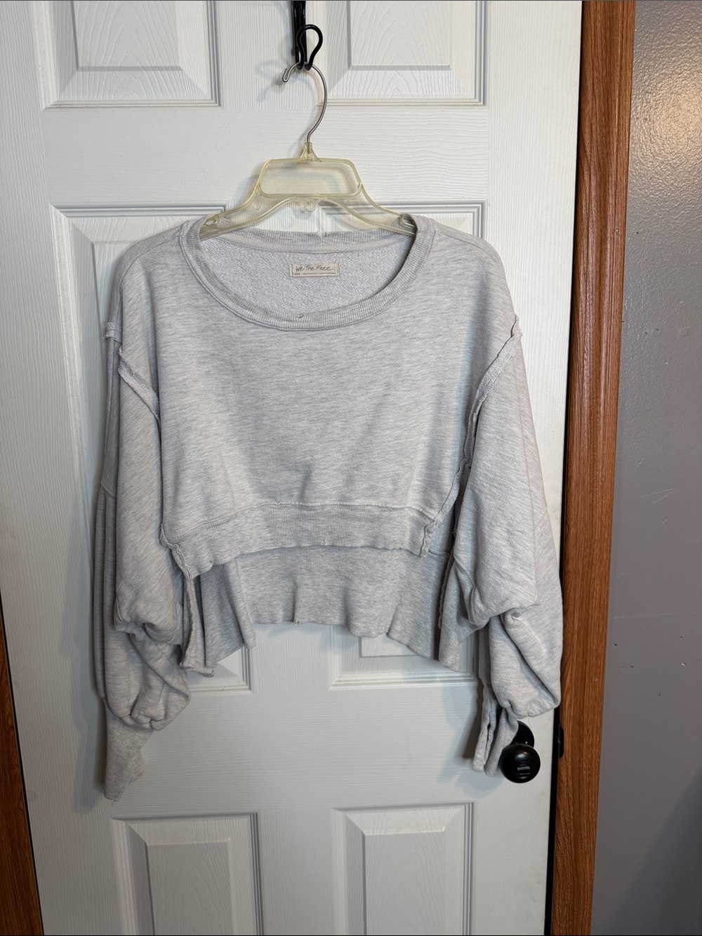 Free People Heather Gray Cropped Pullover Sweater